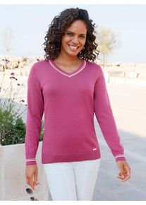 Damen Baumwollpullover mit Kontraststreifen in erika ,Gr&ouml;&szlig;e 36, WITT, 100% Baumwolle