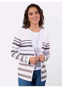Damen Shirtjacke mit Ringel-Muster in sesam-wei&szlig;-geringelt ,Gr&ouml;&szlig;e 36, WITT, 92% Polyester, 8% Elasthan