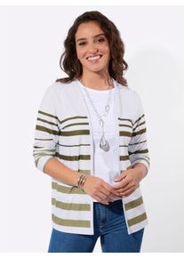 Damen Shirtjacke mit Ringel-Muster in schilf-wei&szlig;-geringelt ,Gr&ouml;&szlig;e 36, WITT, 92% Polyester, 8% Elasthan