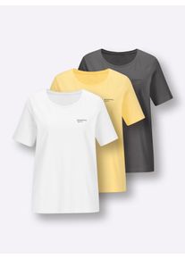 Damen Freizeitshirt im Dreierpack in zitrone + wei&szlig; + anthrazit ,Gr&ouml;&szlig;e 36/38, Witt, 95% Baumwolle, 5% Elasthan