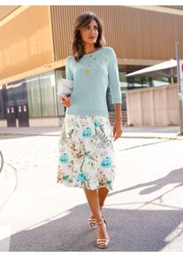 Dames Pullover met ronde hals en bloemenrankborduursel in mint ,maat 36, WITT, 60% Viscose, 40% Katoen