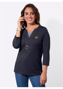 Damen 3/4-Arm-Shirt in 2-in-1-Optik in marine ,Gr&ouml;&szlig;e 44, WITT, 50% Baumwolle, 50% Modal