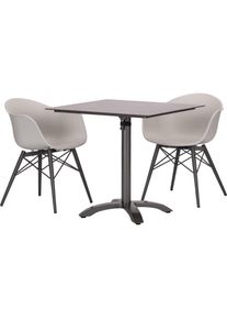 Acamp, Gartentisch + Balkontisch, Set 2x NEW YORK Schalensessel anthrazit grau + 1x ACAPLAN Tisch HPL 6mm (80 cm)