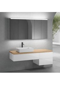 neoro n50 Ensemble de meubles l : 160 cm, 3 tiroirs, vasque l : 58 cm blanc mat, avec armoire de toilette,,