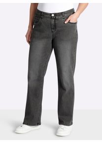 sheego Dames Bootcut jeans met smalle ceintuur in grey-denim ,maat 58, Witt, 95% Katoen, 3% Polyester, 2% Elastan