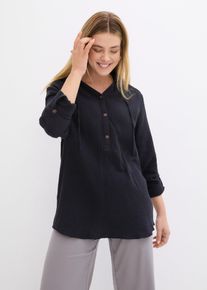 Schlupfbluse bonprix, Damen, Gr. 50, schwarz, Web, Obermaterial: 100% Baumwolle, loose fit, Blusen Schlupfbluse, Loose fit, f&uuml;r Fr&uuml;hling und Sommer, aus Baumwolle, Musselin-Tunika