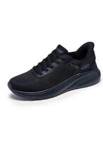 Slip-On Sneaker Skechers "BOBS SQUAD CHAOS-SOLID STEP", Herren, Gr. 49,5, schwarz unifarben, Textil, unifarben, Schuhe Slip-On Sneaker, Schlupfschuh, Slipper, Sneaker zum Schlupfen