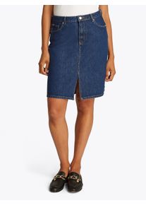 Jeansrock Tommy Hilfiger "DNM KNEE STRAIGHT SKIRT RW ACE", Damen, Gr. 32, blau (ace), Denim/Jeans, Obermaterial: 100% Baumwolle, unifarben, straight fit knielang, R&ouml;cke Jeansrock, mit Schlitz vorne, mit Nieten