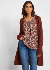 Longstrickjacke bonprix, Damen, Gr. 48/50 (XL), braun (mahagonibraun), Strick, Obermaterial: 50% Baumwolle, 50% Polyacryl, oversize kniefrei, V-Ausschnitt, Strickb&uuml;ndchen, Strickjacken Longstrickjacke, Oversize-Passform, kuschelig weicher Strick, ohne Verschluss
