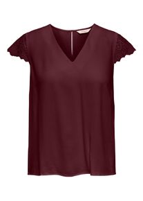Kurzarmbluse Only "ONLELVA-VIA S/S DETAIL TOP WVN CS FR", Damen, Gr. XL, port royale, Web, Obermaterial: 100% Viskose, unifarben, normal, V-Ausschnitt, Blusen Kurzarmbluse, Viskose, Spitze