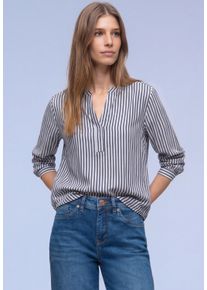 Langarmbluse Street One, Damen, Gr. 44, shadow blau, Web, Obermaterial: 100% Viskose, gestreift, l&auml;ssig geschnitten h&uuml;ftbedeckend, Rundhals, Blusen Langarmbluse, mit Splitneck und im Streifen-Design