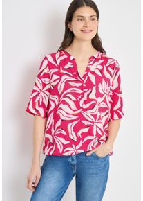 Druckbluse Cecil, Damen, Gr. L (42), pink (beetroot pink), Web, Obermaterial: 100% Viskose, bedruckt, gebl&uuml;mt, l&auml;ssig geschnitten h&uuml;ftbedeckend, Rundhals, abgesteppte Kante, Blusen Druckbluse, Sommerbluse mit floralem Muster