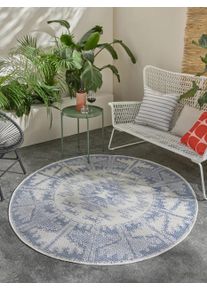 benuta nest Sis&auml;- ja ulkopy&ouml;re&auml; matto Bronco Tummansininen &oslash; 200 cm Tummansininen Geometrinen