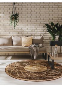 benuta nest Sis&auml;- ja ulkopy&ouml;re&auml; matto Artis Kulta &oslash; 160 cm Kulta Geometrinen