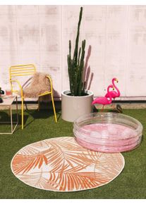 benuta nest Sis&auml;- ja ulkopy&ouml;re&auml; matto Cleo Oranssi &oslash; 120 cm Oranssi Kukallinen