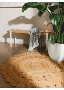 benuta pure Juuttimatto Jutta Vaaleanruskea &oslash; 120 cm Vaaleanruskea Yksiv&auml;rinen