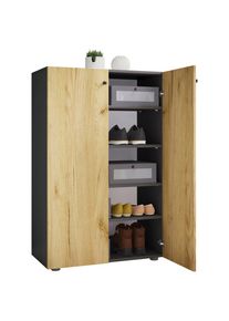 Mid.you , Anthrazit, Honigeiche , Holzwerkstoff , 4 F&auml;cher , 70x110x39 cm , stehend , Garderobe, Schuhaufbewahrung, Schuhschr&auml;nke
