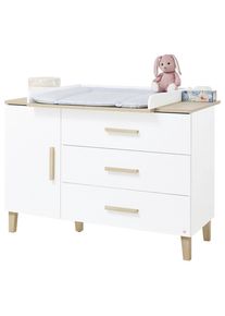 Pinolino , Wei&szlig;, Eichefarben , Holzwerkstoff , Eiche , massiv , 136x101x77 cm , Baby, Babyzimmer, Wickelkommoden