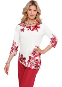 Damen Rundhalsshirt mit platziertem Floral-Muster ecru-rot-bedruckt Gr&ouml;&szlig;e 40