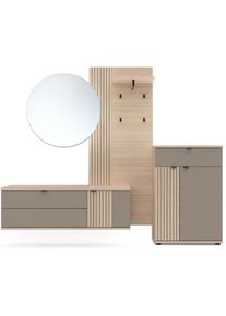 Innostyle, Garderoben-Set &raquo;Pisa Garderoben-Set&laquo; 4 Stk. tlg., Riva Eiche / Basalt, Gesamtma&szlig;e B/H/T 229/202/38 cm &ndash; gro&szlig;z&uuml;giges Garderoben-Set mit 
