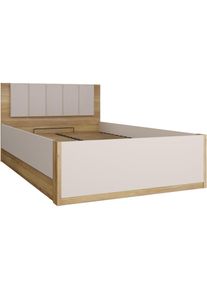 FORTE, Bettgestell &raquo;Oak Squere&laquo; B/H/T :125,8/90/205,2 cm aufklappbarer Lattenrost, Stauraum, Mauvella Eiche /Sand + Mauvella Eiche, Liegefl&auml;che L&auml;nge 