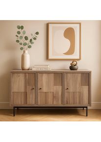 Sit, Sideboard 1 Stk. tlg. Lamellen-Schnitzereien auf der Front, Natur, Schwarz, Massivholz, Metall,