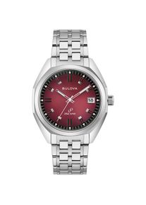 Bulova, Herren, Quarzuhr &raquo;Jet Star&laquo; Armbanduhr, Herrenuhr, Damenuhr, Edelstahlarmband, Saphirglas, silberfarben-dunkelrot, Modische Armbanduhr f&uuml;r Sie