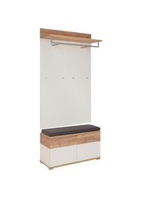 Germania, Unisex, Garderoben-Set &raquo;GW-Topix&laquo; Set, 3 Stk. tlg., Wei&szlig;/Navarra-Eiche-Nachbildung, Garderobenpaneel, Schuhbank, Sitzkissen
