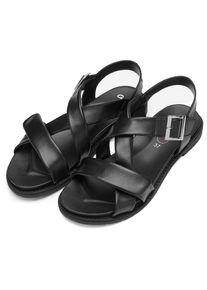 Ara, Damen, Riemchensandale &raquo;ELBA&laquo; Blockabsatz, Sandale, Basicschuh mit Klettverschl&uuml;ssen, G-Weite, schwarz, 38, Flache Sandale mit &Uuml;berkreuzriemchen