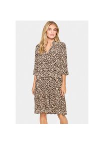 Saint Tropez, Damen, Blusenkleid &raquo;EdaSZ Dress&laquo; Sommerkleid, Tunikakleid mit Volant und 3/4 &Auml;rmel, Black Reg Leo, XS (34) - N-Gr, Bequeme Passform: 