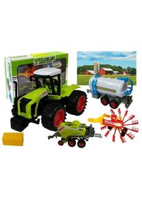 Lean Toys Ein Satz Bauernwagen, ein Rechen und eine Ballenpresse