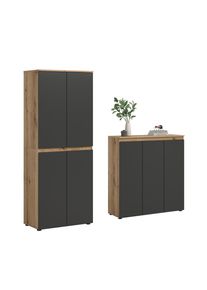 Livetastic , Anthrazit, Eichefarben , Holzwerkstoff , 15 F&auml;cher , 190x175x37 cm , FSC MIX , griffloses &Ouml;ffnen , Garderobe, Garderobenschr&auml;nke