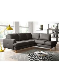 Livetastic , Dunkelbraun , Textil, Leder , Echtleder , Rindleder , Buche , Ottomane rechts, L-Form , 234x190 cm , Made in EU , Lederauswahl, seitenverkehrt erh&auml;ltlich, Hocker erh&auml;ltlich, R&uuml;cken echt , Wohnzimmer, Sofas & Couches, Wohnlandschaften, Ecksofas