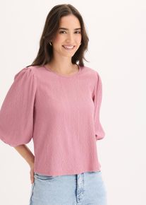 bonprix Női Bl&uacute;zp&oacute;l&oacute; strukt&uacute;r&aacute;s kreppből, r&oacute;zsasz&iacute;n, 52/54