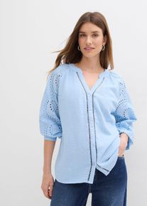 Blouse longue en gaze de coton l&eacute;g&egrave;re - bleu - taille 42 avec coton - bonprix