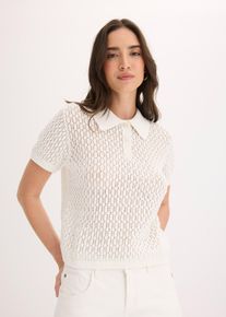 bonprix Sweter ażurowy z czystej bawełny, biały, 44/46