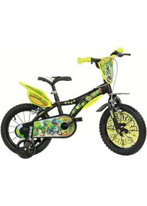 Kinderfahrrad DINO BIKES "Dinosaurier T-Rex" Gr. 25, schwarz, Fahrr&auml;der, Kinder, 25cm, 14 Zoll (35,56cm), Kinderfahrrad, mit St&uuml;tzr&auml;dern, Frontschild und coolen Schutzblechen
