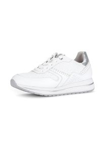 Keilsneaker Gabor "DAVOS", Damen, Gr. 37, wei&szlig;, silberfarben, Glattleder, Schuhe Keilsneaker, Freizeitschuh, Halbschuh, Schn&uuml;rschh mit Flechtmuster, H-Weite