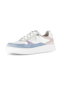 Plateausneaker Gabor "COMO", Damen, Gr. 44, wei&szlig;, blau, flieder, Glattleder, Veloursleder, Schuhe Plateausneaker, Freizeitschuh, Halbschuh, Schn&uuml;rschuh in Komfortweite K (=extraweit)