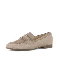 Slipper Gabor "FLORENZ", Damen, Gr. 39, Leder Textil, beige (beige, natur), Veloursleder, Schuhe Slipper, Blockabsatz, Schlupfschuh, Businessschuh mit Zierriegel, G-Weite