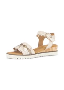 Keilsandalette Gabor "Genua", Damen, Gr. 40, Textil, beige (creme, goldfarben), Kalbsleder, metallic, Basic, Schuhe Keilsandalette, Riemchensandale, Sommerschuh in Weite G (= weit)