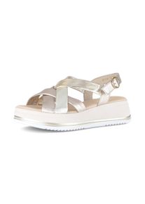 Keilsandalette Gabor "Rhodos", Damen, Gr. 39, Textil, silber (goldfarben), Glattleder, metallic, Schuhe Keilsandalette, Riemchensandale, Sommerschuh in Bequemweite G (= weit)