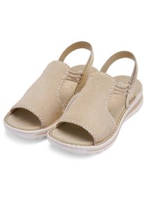 Keilsandalette Ara "TAMPA", Damen, Gr. 38, Leder, beige (sand), Glattleder, Veloursleder, metallic, Basic, Schuhe Keilsandalette, Keilsandalette, Bequemschuh in Schuhweite G (= weit)