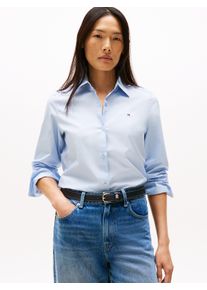 Hemdbluse Tommy Hilfiger "ESS POPLIN REGULAR SHIRT", Damen, Gr. 52, breezy blau, Web, Obermaterial: 97% Baumwolle, 3% Elasthan, unifarben, regular fit Po-bedeckend, 1-Knopf-Manschette mit Schlitz, Blusen Hemdbluse, Langarm, Regular Fit