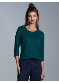 T-Shirt TRIGEMA "TRIGEMA Langarmshirs aus Biobaumwolle", Damen, Gr. XL, gr&uuml;n (saphir), Single Jersey, 100% Baumwolle (Bio-Baumwolle kbA), Basic, lang, ohne Ausschnitt, Shirts T-Shirt