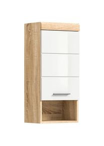 Mid.you , Eichefarben, Wei&szlig; Hochglanz , Holzwerkstoff , 1 F&auml;cher , 37x79x24 cm , FSC MIX , h&auml;ngend , Badezimmer, Badezimmerm&ouml;bel, Badezimmerschr&auml;nke, H&auml;ngeschr&auml;nke Bad