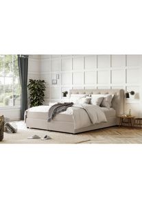 Mid.you , Beige , Textil, Holzwerkstoff , teilmassiv , H2 , 160x200 cm , FSC , gepolstertes Kopfteil, Stoffauswahl, in verschiedenen Gr&ouml;&szlig;en erh&auml;ltlich, Matratzenauswahl, H&auml;rtegradauswahl , Schlafzimmer, Betten, Boxspringbetten