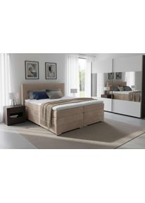 Boxspringbett Home Affaire "Romeo, Doppel- & Polsterbett, Federkernbett, Komfortbett, 160, 180 cm", hellbraun, B:187cm L:219cm, 100% PES, Komplettbetten, Boxspringbett, inkl. 6 cm Topper, zwei Bettk&auml;sten, Taschen-Federkernmatratze in H4