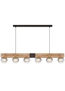 Globo , Naturfarben, Schwarz , Metall, Glas, Holzwerkstoff , Holzoptik , 15x120x140 cm , Beleuchtung, Innenleuchten, H&auml;ngeleuchten