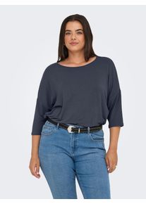 3/4-Arm-Shirt Only CARMAKOMA "CARLAMOUR 3/4 TOP JRS NOOS", Damen, Gr. L, blau (india ink), Single Jersey, Obermaterial: 65% Polyester, 30% Viskose, 5% Elasthan, unifarben, regular fit normal, Rundhals, Shirts 3/4-Arm-Shirt, Materialmix, loose fit